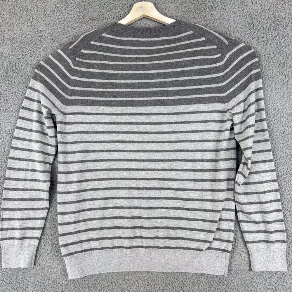 Banana Republic Sweater‎ Mens Large Gray Striped Crewneck Pullover Lightweight